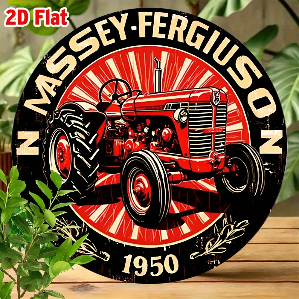 لافتة حائط من الألومنيوم مسطحة ثنائية الأبعاد لجرار ماسي فيرغسون - ديكور معدني أحمر عتيق مع "Est. تصميم 1950 بوصة مثالي للمنزل، #2