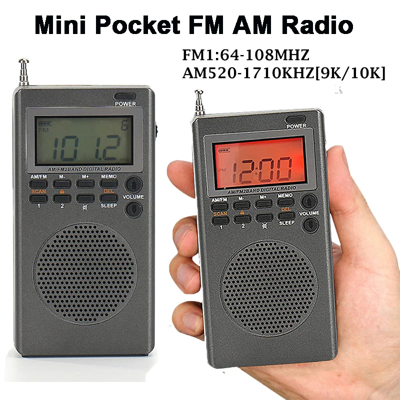

Мини-карманный FM AM-радио 9K/10K, приемник радиоприемника, встроенный динамик, подсветка, HD-дисплей, экран, будильник, таймер сна, подарок для пожилых людей
