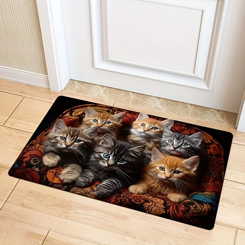 VIKAMA Cute Kitten Animal Print Doormat Pet Theme Non Slip Front Entrance Mat Indoor Family Home Floor Rug