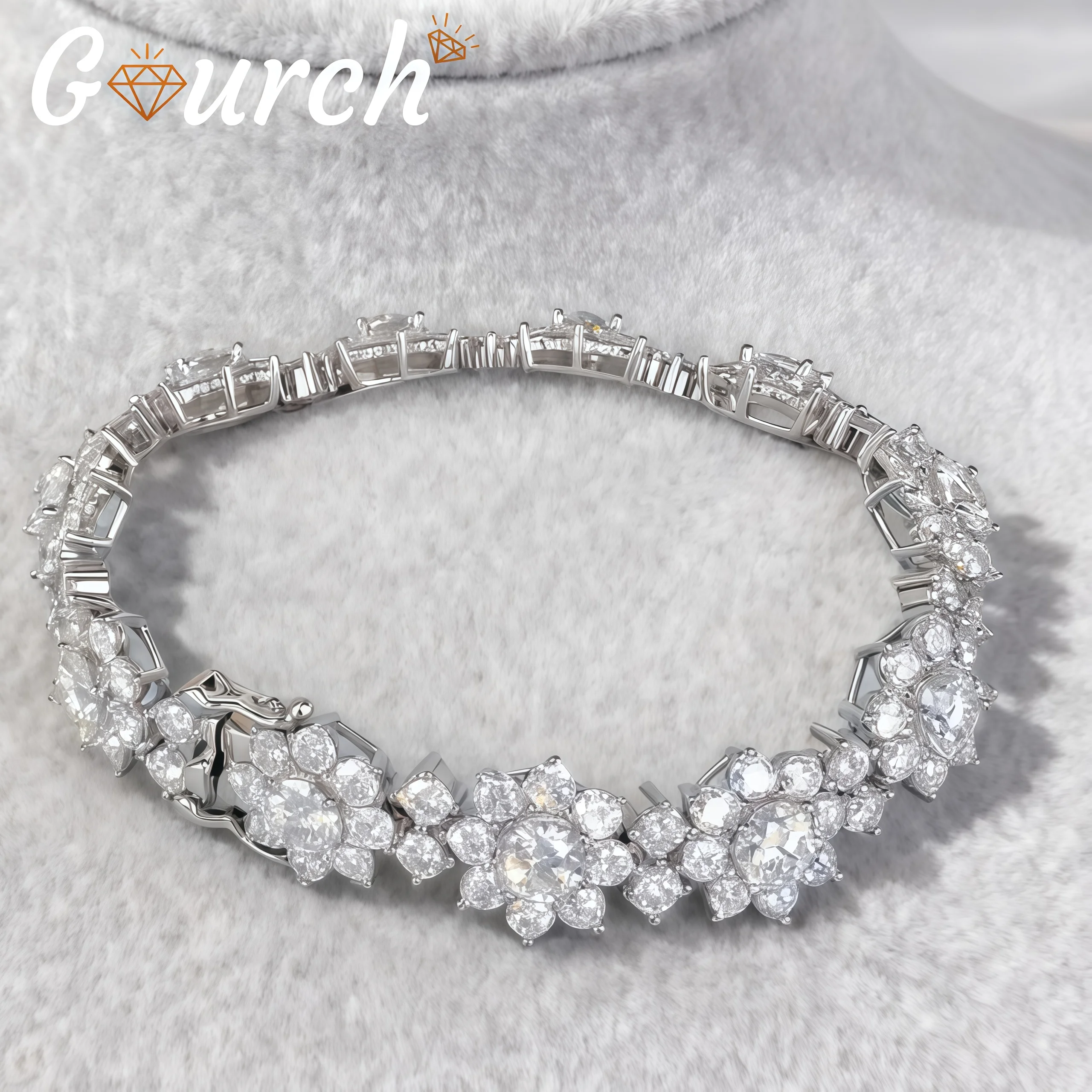 Gourch S925 Sterling Silver Moissanite Tennis Bracelet Sunflower Inspired Diamond Bangle Luxury Hand Chain Present for Women