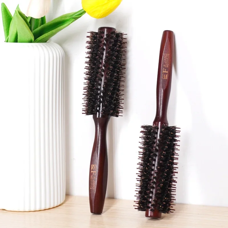 3 Types Straight Twill Hair Comb Natural Boar Bristle Rolling Brush Round Barrel Blowing Curling DIY Hairdressing Styling Tool