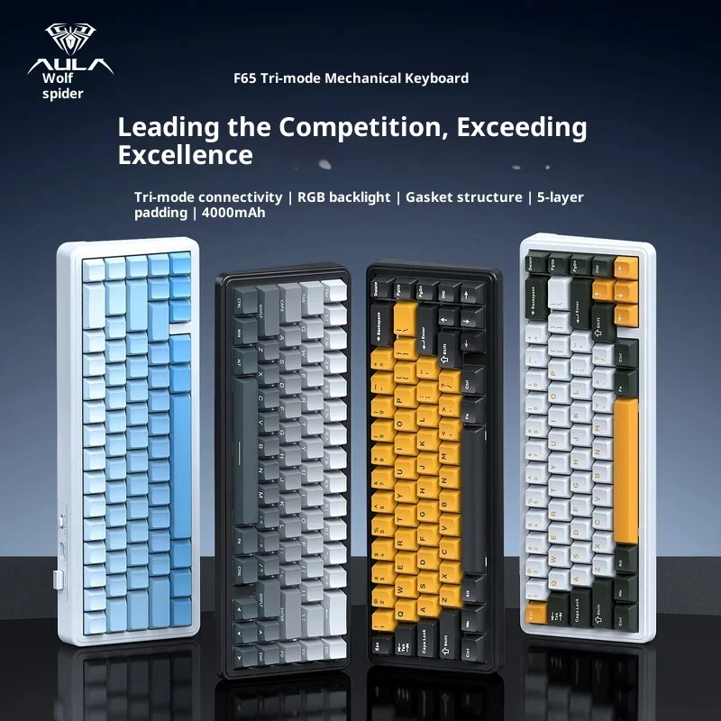 

Tarantula F65 Беспроводная RGB индивидуальная клавиатура Трехрежимная прокладка Структура Bluetooth Киберспорт Живая игра Офисные подарки