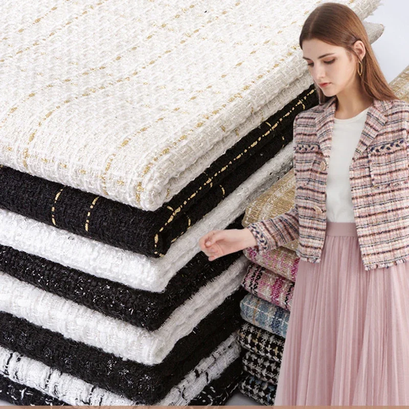 woolen tweed fabric Lady style fiber plaid woven tweed fabric DIY coat clothing dress Handmade sewing quilting Autumn winter