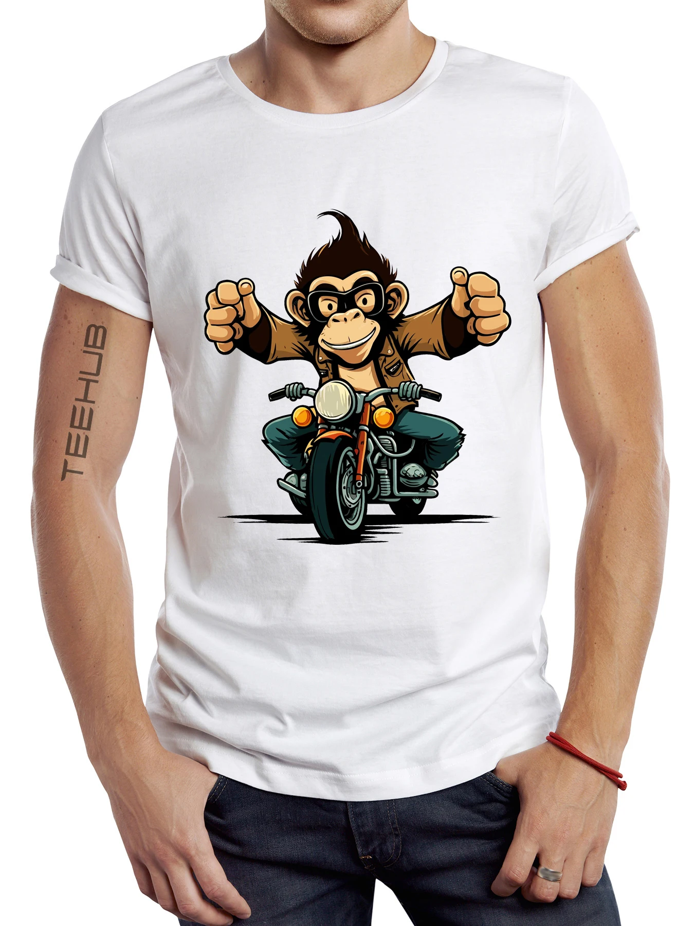 

FPACE Vintage A Monkey Riding A Motorcycle Printed T-Shirt Short Sleeve Retro Monkey Rider T-Shirt Casual Oversize Women Tops