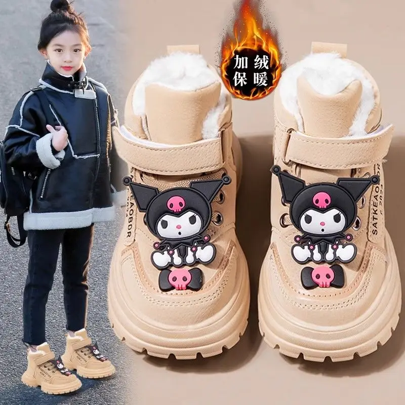 Sanrios Girl Cotton Shoes Kuromi Winter New Child Anime Figure keep warm Boots Velvet Thicken Kawaii Cartoon Cotton Boots