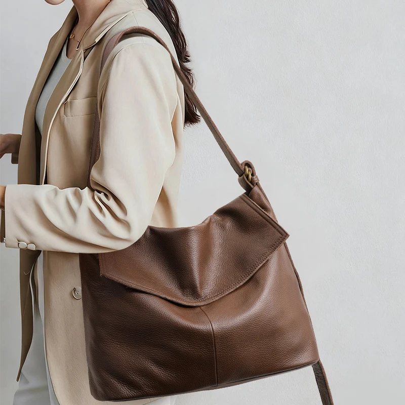 Aidani Genuine Leather Shoulder Bag for Women 2026 New Large-Capacity Tote Bag Soft Cowhide Casual Retro Mom Bag