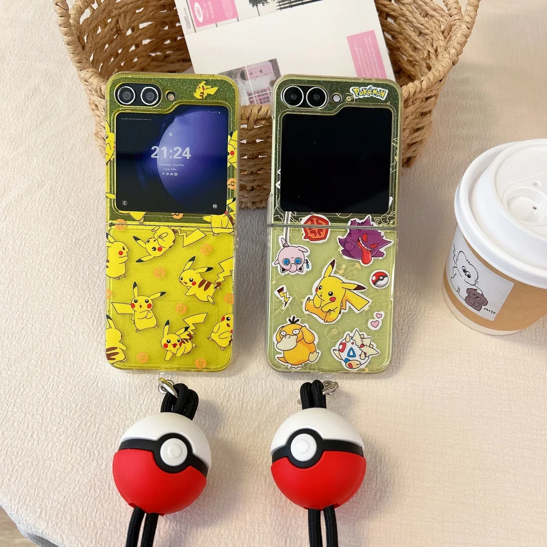 

Fashion Anime P-Pokemon P-Pikachu Case Protection Cases for Samsung Galaxy Z Flip7 6 5G Semi-transparent Foldable Soft TPU Cover