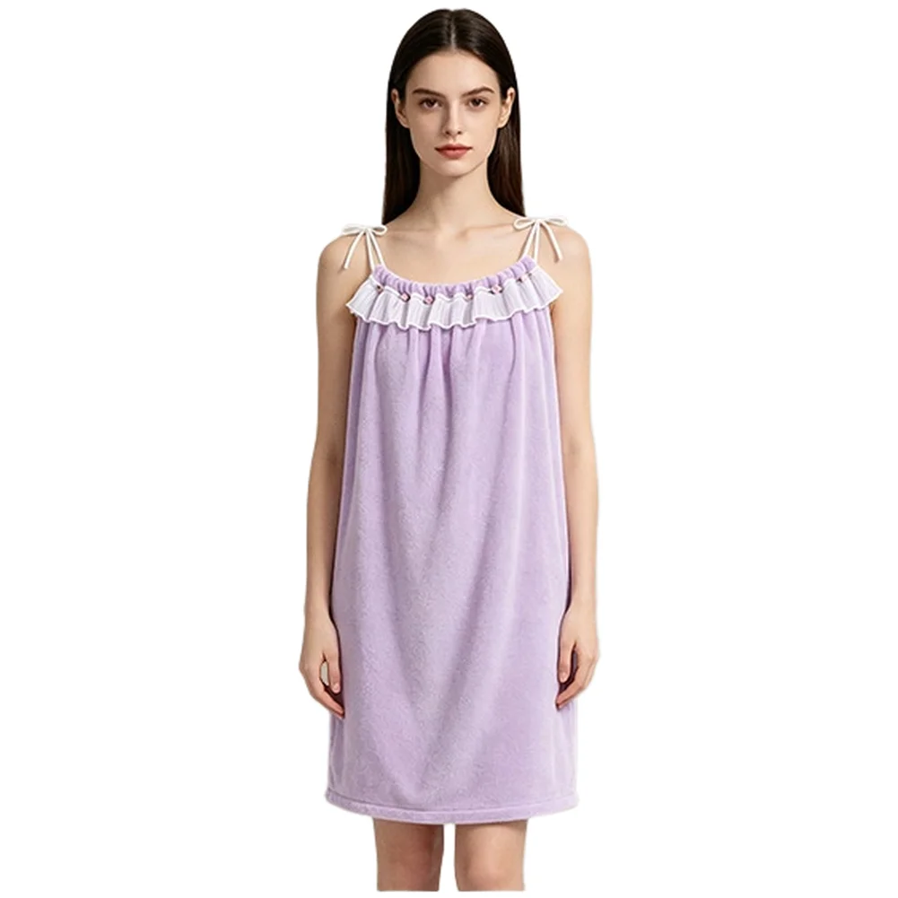 Coral Fleece Bath Wrap for Women with Thoughtful Thin Strap Adjustability Rose Embroidery and Gentle Absorbency