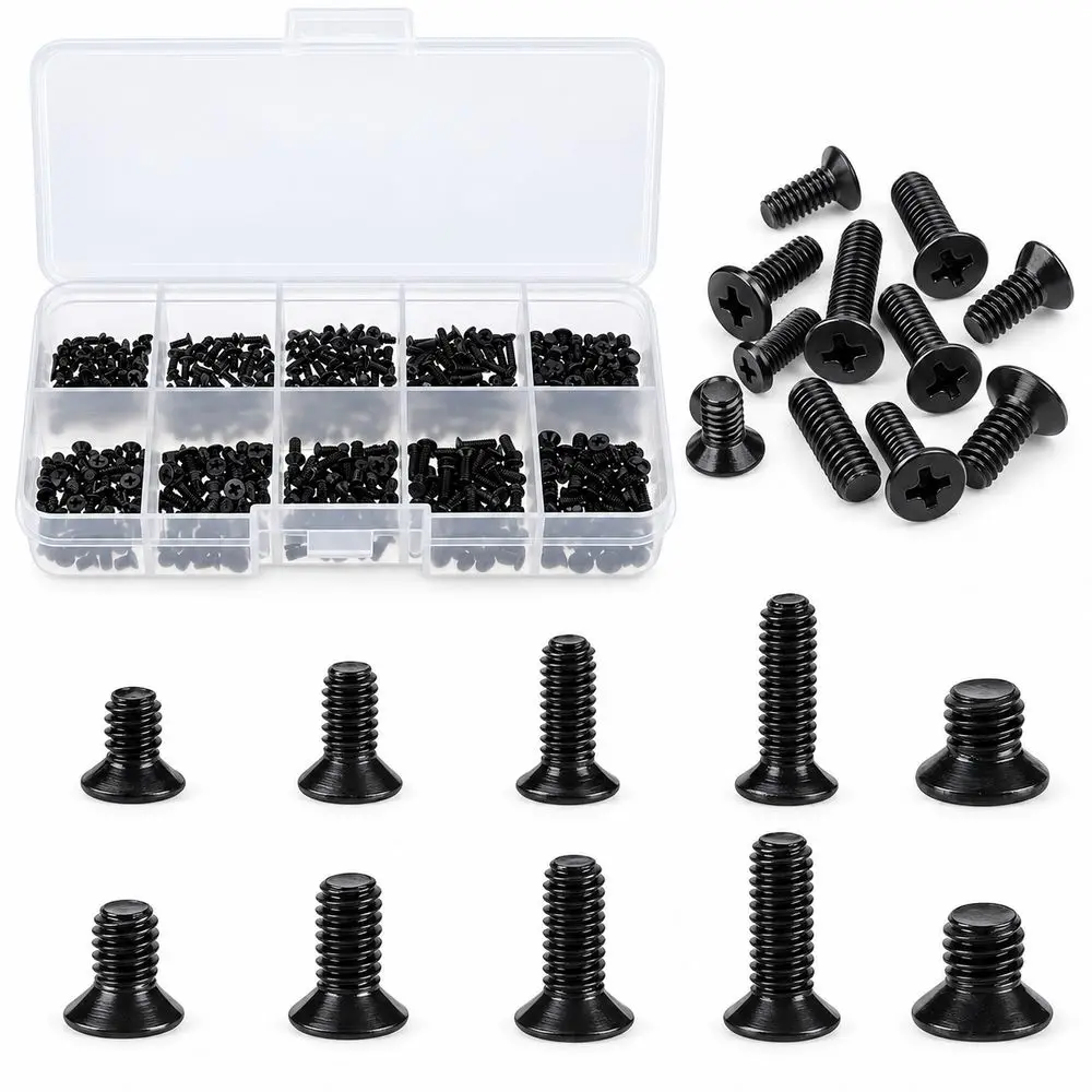 500Pcs New Metal Cross Self-Tapping Screws Black M2 M2.5 M3 Laptop Screws Round Head Round Head Screws Computer Repair