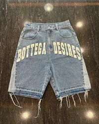 Bottega Desire Y2K nuevos pantalones cortos de vaquero para monopatín bordado de dibujos animados hombres y mujeres pantalones vaqueros sueltos pantalones de pierna ancha pantalones vaqueros de calle de Hip-Hop