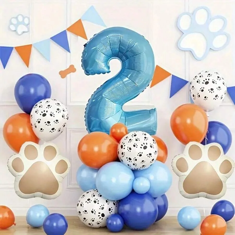 22 Teile/satz Haustier Thema Pfotenabdruck Geburtstag Party Luftballons, 40 Zoll Perlglanz Blaue Zahl, Für Haustier Geburtstag Party, Hundeliebhaber – Detail 3