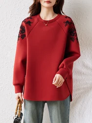 Fashion elegant embroidery sweatshirts for women New Spring ladies hoodies winter clothes Tops