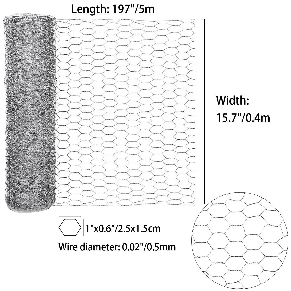 0.4x5m Hexagonal Chicken Wire Net Garden DIY Wire Mesh Animal Plant Fence Netting Multipurpose Metal Iron Wire Netting