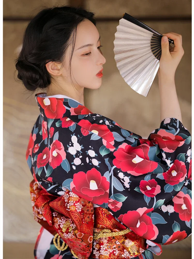 فستان نسائي طويل بطبعة زهور بتصميم عتيق، كيمونو ياباني تقليدي يوكاتا، زي تنكري رسمي لملابس التصوير الفوتوغرافي #2