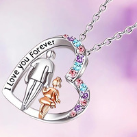 New I LOVE YOU FOREVER Heart Shaped Colored Imitation Diamond Engraved Necklace Dad and Daughter Jewelry Holiday Romantic Gifts