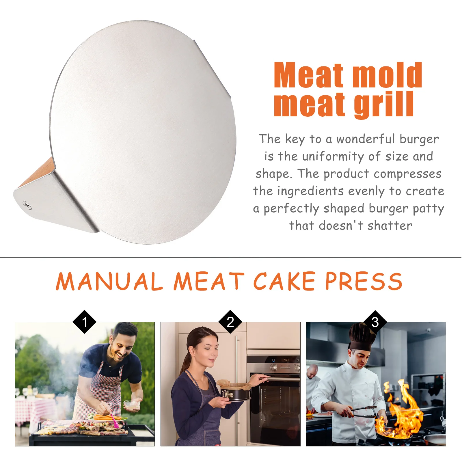 

1 шт., пресс для мяса из нержавеющей стали, многофункциональный пресс для гамбургеров, кухонный инструмент для пирожков, стейков, гриля, без палочки, легко чистится