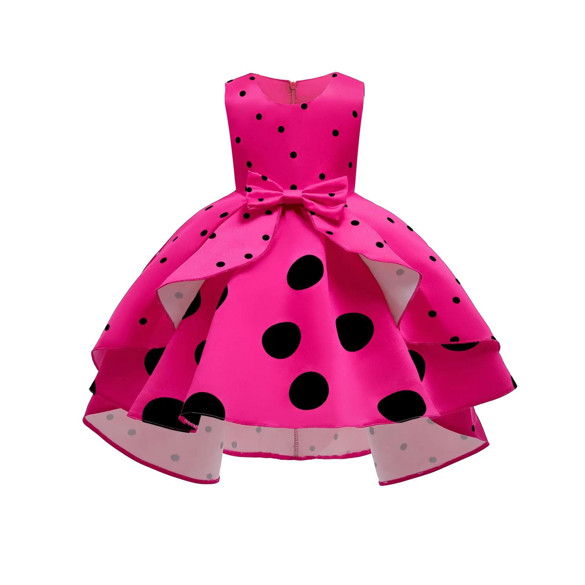 Polka Dot Dress For Girls Princess Girls Dresses Dot Bow Irregular Red Wedding Prom Evening Party Retro Short Summer Kid Costume