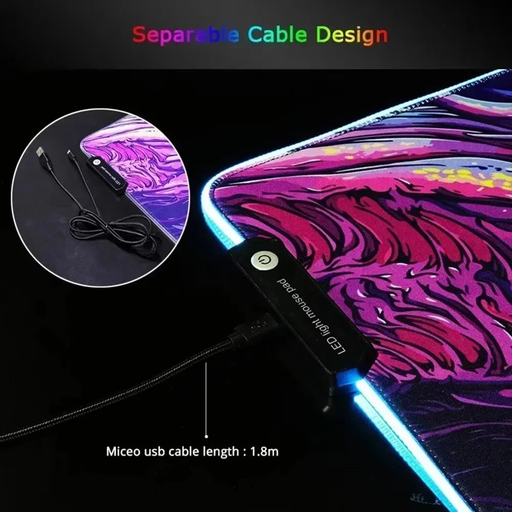 RGB Mouse Pads Demon Slayer Muichiro Tokito Mousepad Gaming Computer Led Mat Gamer Table Mats XXL Rubber Anti-slip Keyboard Rug