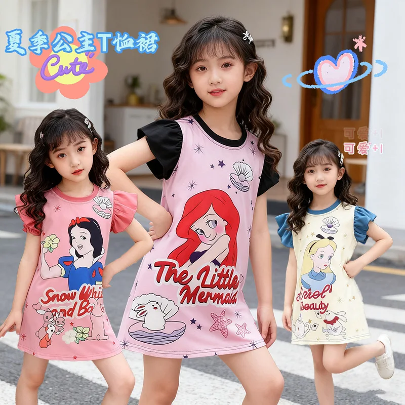 

Новое летнее повседневное платье-футболка для девочек с мультяшным принтом, длинное платье-принцесса, милое платье с принтом, стильный новый фасон