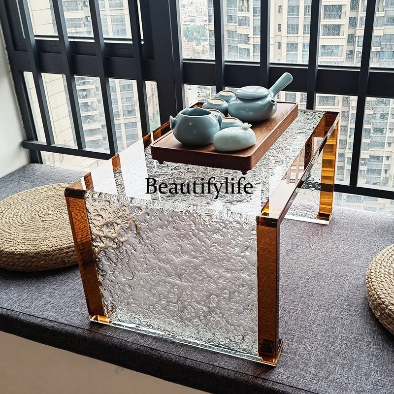 Stone pattern bay window tatami coffee table acrylic transparent custom low table bedroom windowsill bed small table