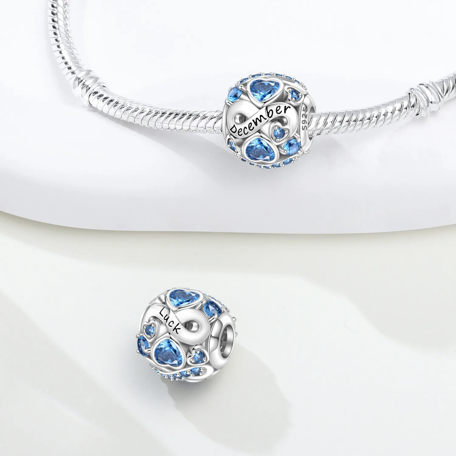 925 Sterling Silver Birthstone Charms Month Heart Zircon Bead Original Pendants Bracelet Necklace Charm Party Birthday DIY Gift