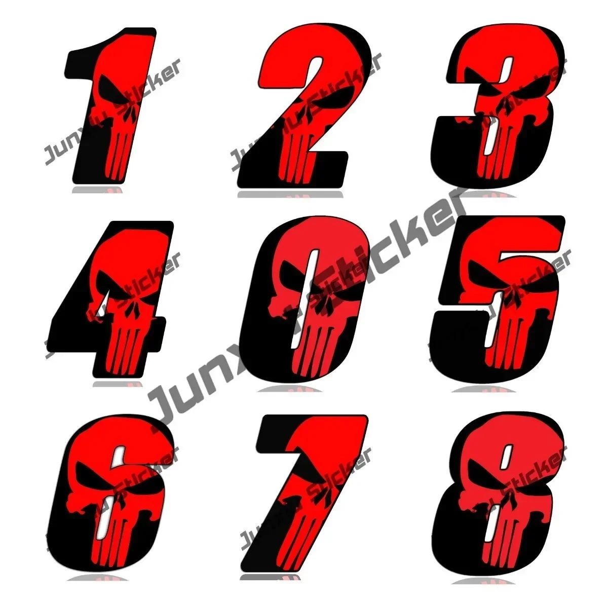 

Black and Red Numbers with Skull Sticker Personalized Cars Motorcycle Bumper Window Scratch-Proof Decal Waterproof Accessories