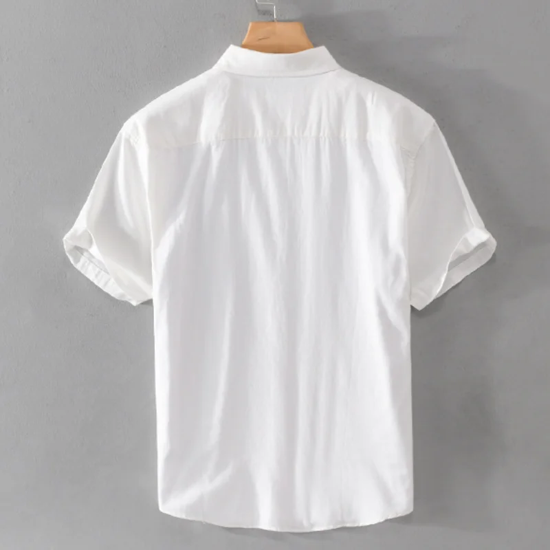 2024 Summer New Letter Printed Casual Thin White Shirts for Men 100% Cotton Slim Short Sleeve Shirts FY30606