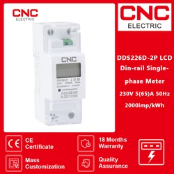 CNC 2P LCD Single-phase Din-rail Energy Meter 65A 100A 220V 230V 50Hz 60Hz Active Energy Import Export kWh