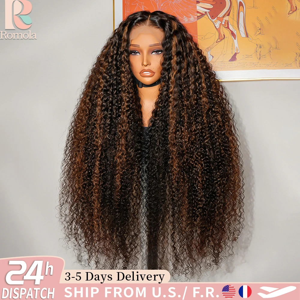 

Парик Romola Deep Wave из натуральных волос, 13x6 HD Lace Frontal, 1B30 Highlight Ombre, кудрявый, бразильские волосы, оригинальный, 200% плотность, предварительно прокрученные волокна