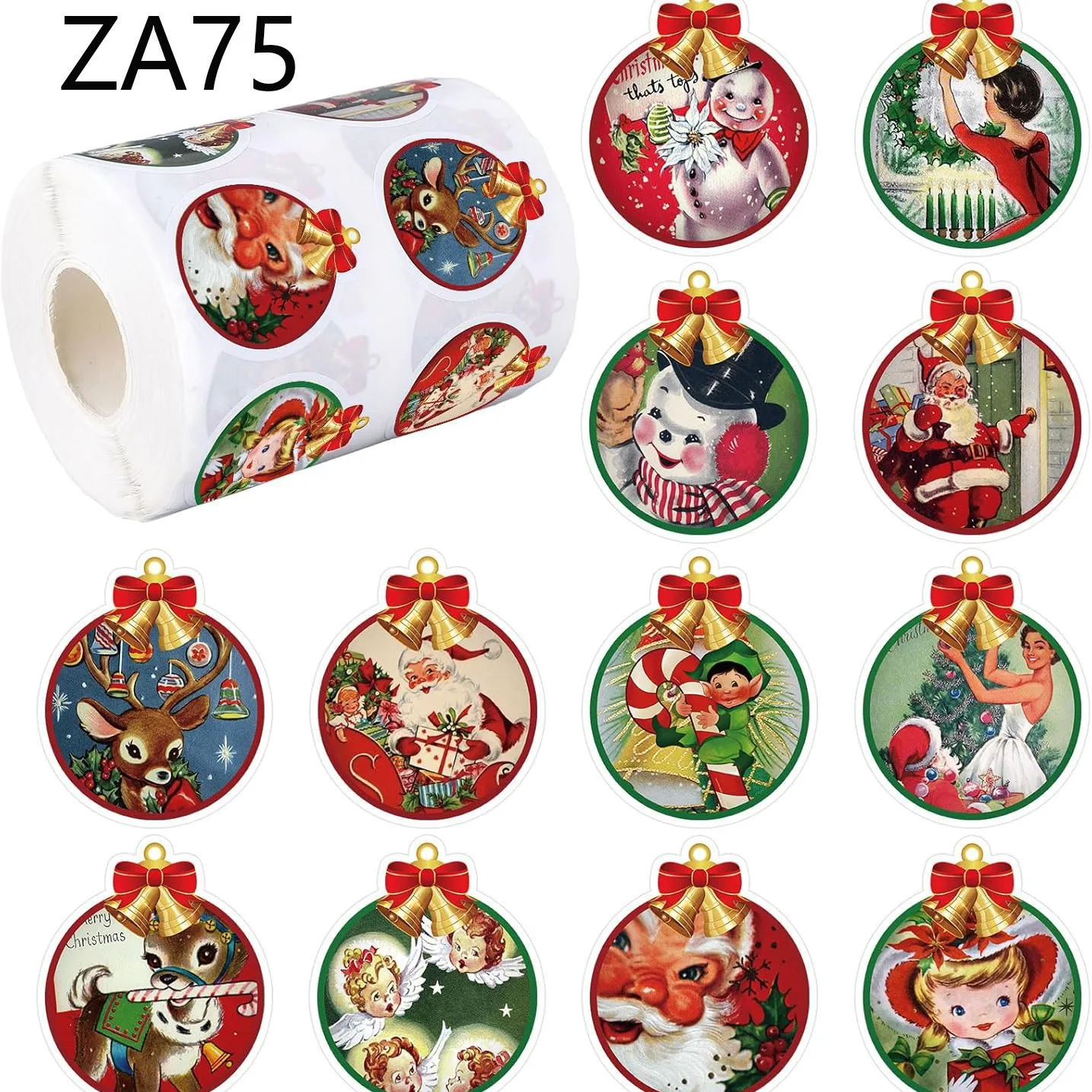 

500pcs/Roll Retro Red Green Round Christmas Sealing Stickers DIY PVC Laptop Decals Decoration Reward Gift Toy