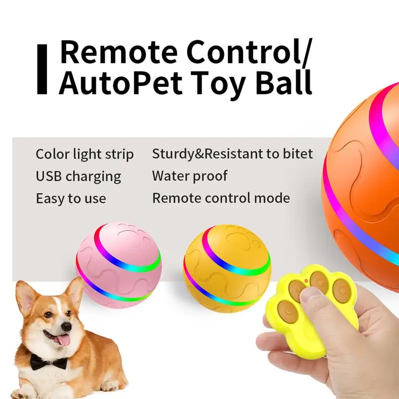 Bola de cachorro inteligente brinquedo resistente à mordida brinquedo para animais de estimação elétrico recarregável bolas de silicone com luz led sensor de movimento de controle remoto