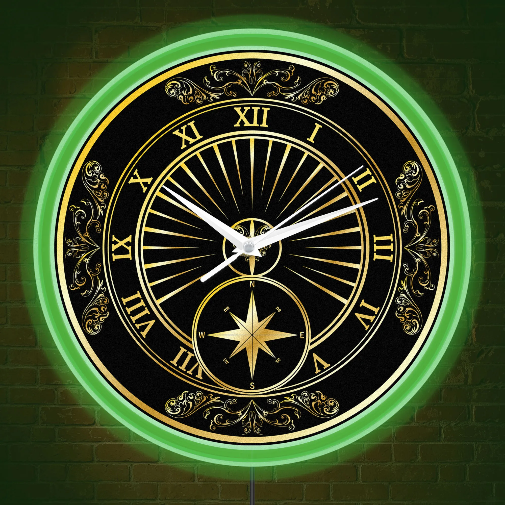 Vintage Nautical Compass Neon Wall Clock For Beach House Sailor Room Retro Sailor Navigation Rose LED Night Light Wall Clock