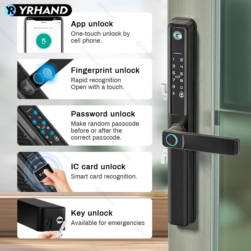 Imagem -02 - Yrhand F5pro Fechadura de Porta de Alumínio Inteligente com Câmera para Casa Ip66 Impermeável Deslizante Lock Tuya Wi-fi