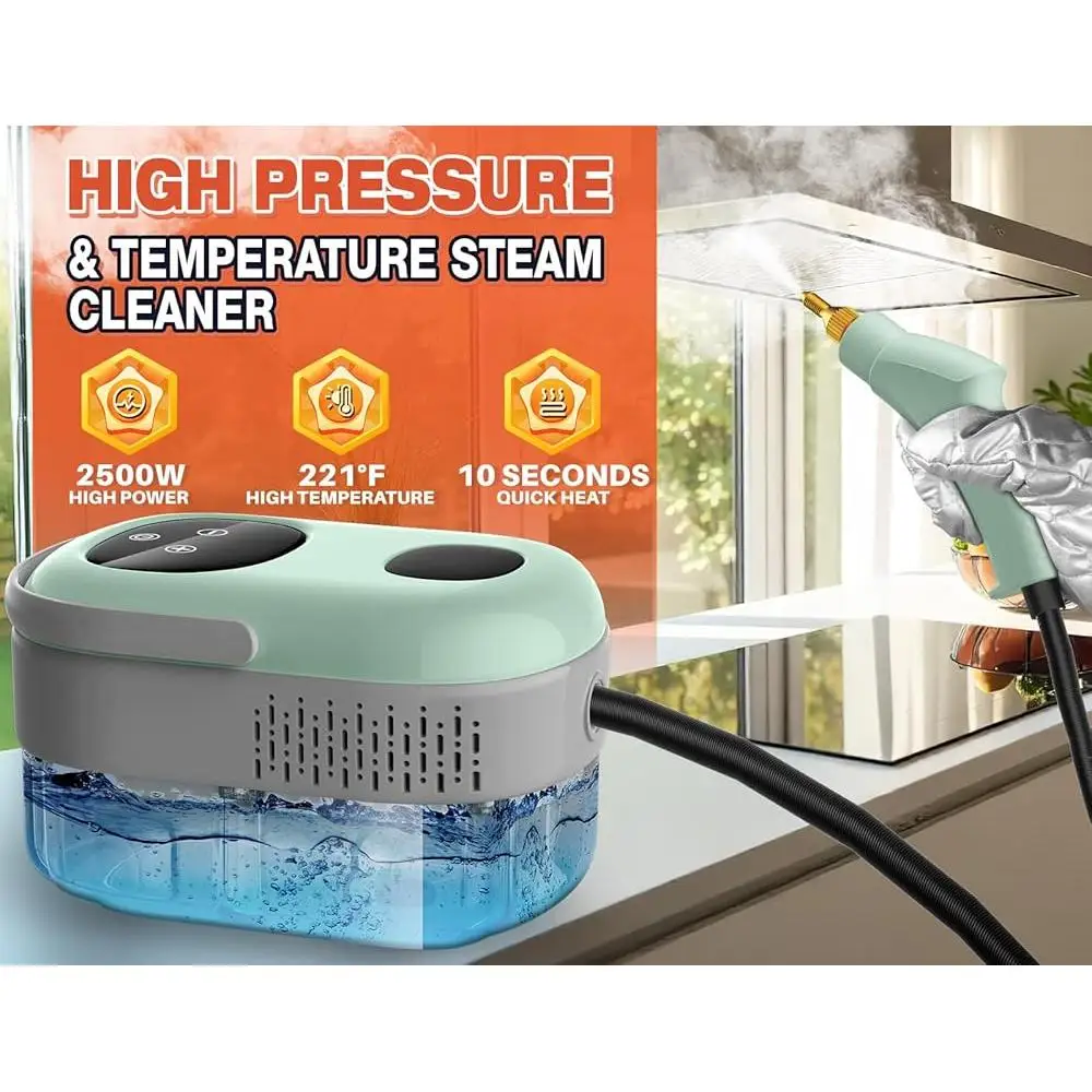 High Pressure Steam Cleaner 2500W Handheld Portable Multi-Purpose Chemical-Free Fast Heat-Up 10 Seconds with 9 Accessories Home