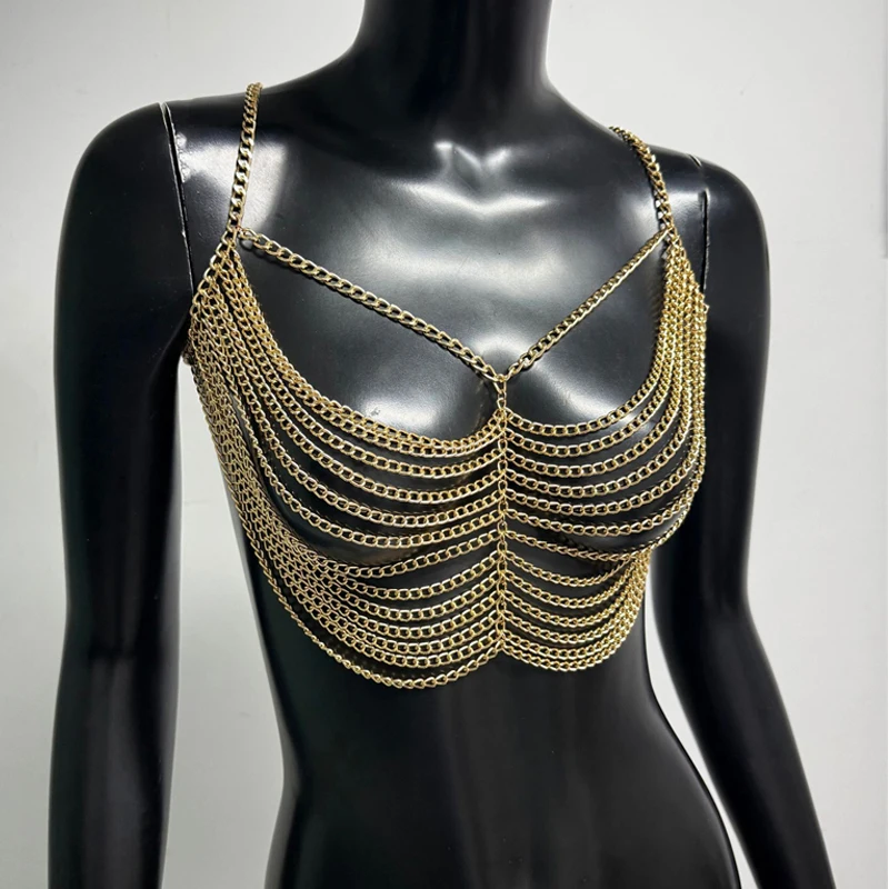Damen Mehrlagige Ketten-BH-Körperkette Sexy Metall-Riemen Bustier Y2K Top Handgefertigt Nachtclub Party Festival Roupas+Feminina 2026 – Detail 11