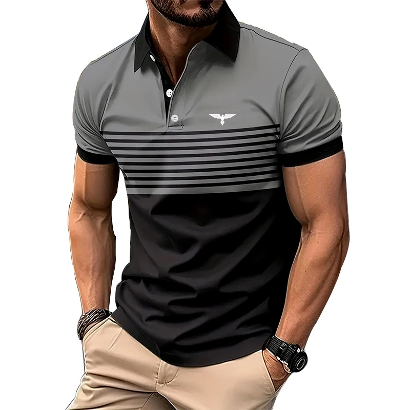 Men New Summer 3D Digital Print Stripe Polo Shirt Men Casual Fashion Tops Polo Shirt