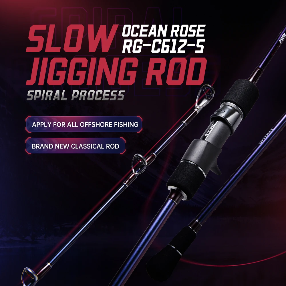 Wędka morska SOLOKING OCEAN ROSE do slow jiggingu, do przynęt typu metal jig, z przelotkami Fuji, 2-częściowa, 1.85m/1.88m, wędka spinningowa/baitcastingowa.