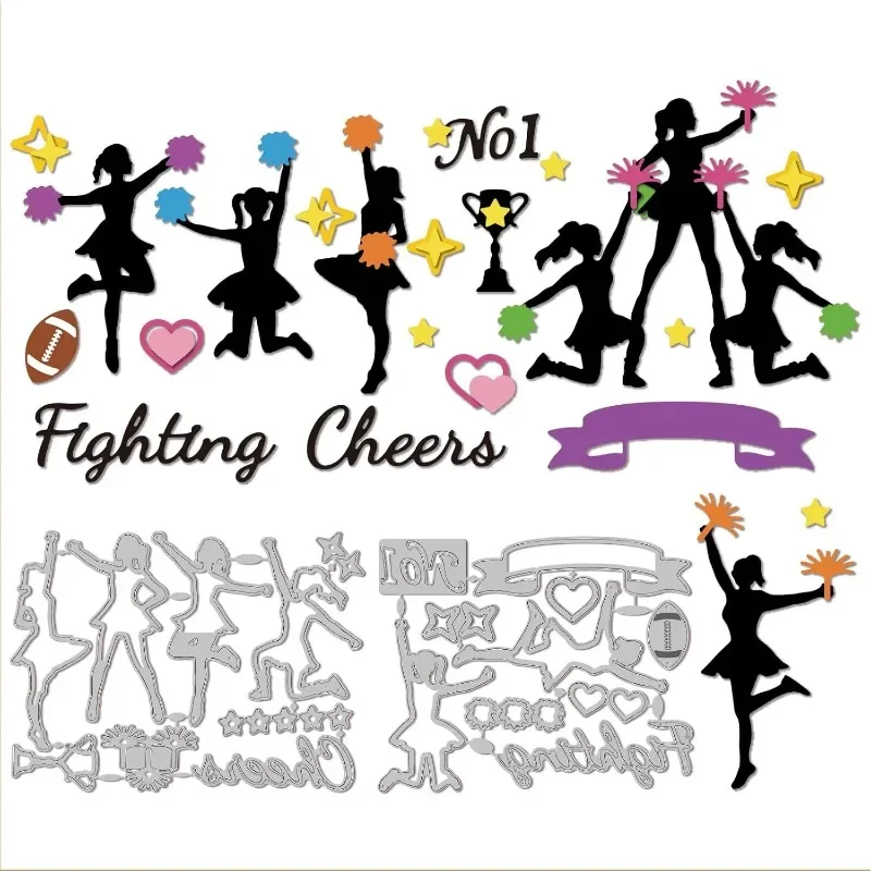 Cheerleading-Stanzformen für DIY Scrapbooking, Metall, Sport, Rugby, Stanzformen, Wörter, Prost, Kampf, Nr. 1, Stanzformen für die Kartenherstellung