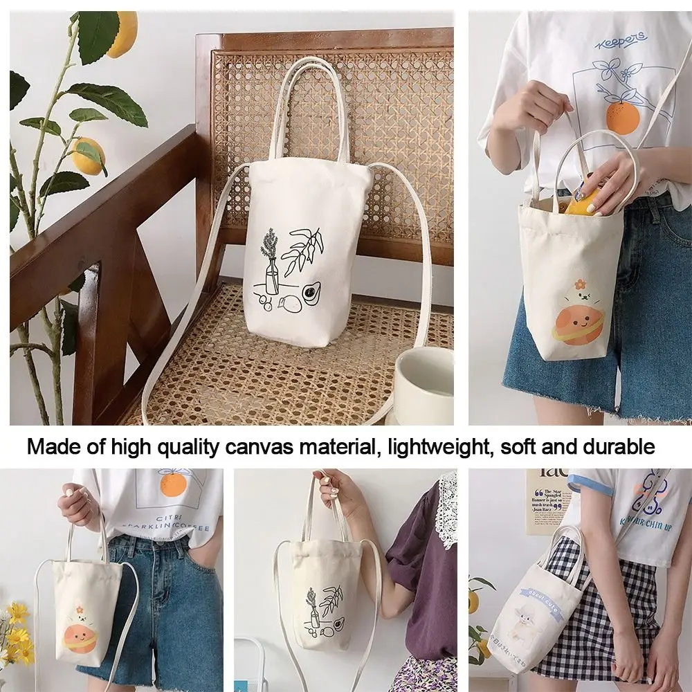 Portable Water Bottle Holder Carry Bag Coffee Cup Storage Sleeve Cover Canvas Printing Milk Tea Set Cute Cartoon Bottle Cover