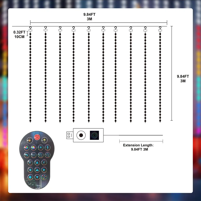 RGB Smart Curtain Lights Curtain Fairy String Lights with Remote & APP Control LED Party Lights for Wedding/Valentine's/Birthday