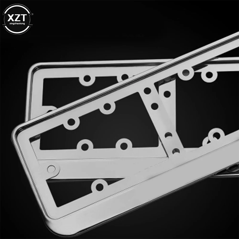 2PCS Iron Stainless EU Vehicle Decor Car Universal Aluminum Alloy License Plate Holder Frame Cover Plate Holder Auto Accessories