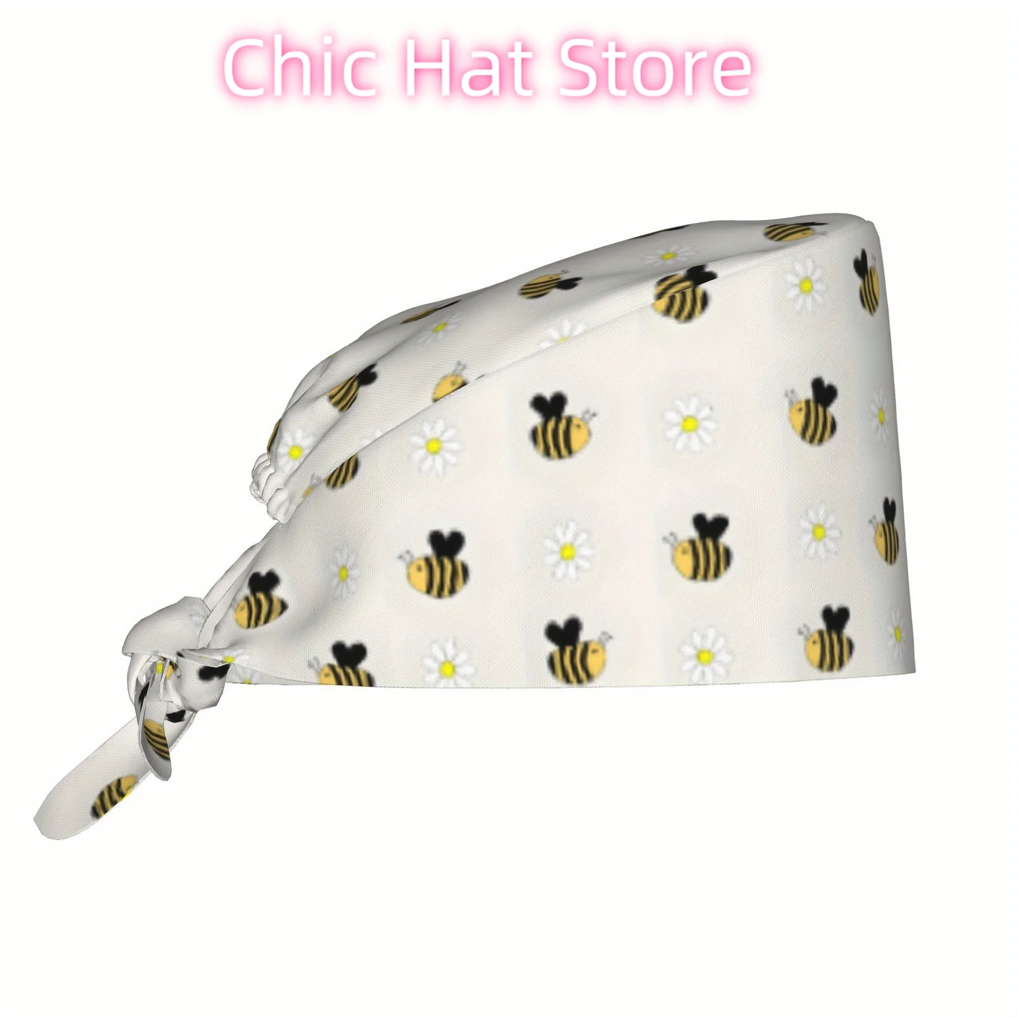 1pc Bee Unisex Stylish Printed Work Cap - Lightweight Adjustable Skull Cap Tie-Back Nurse Hat, Dustproof Chef & Cooking Cap, Men