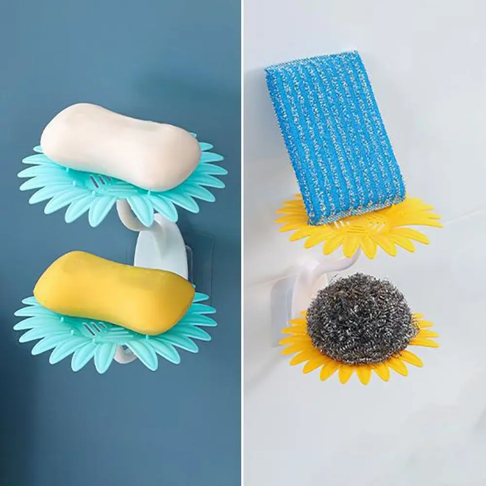 Double Layer Daisy Soap Holder Self Adhesive Hollow Drainage Soap Dish Bathroom Kitchen Wall Mounted Sundries Storage Rack