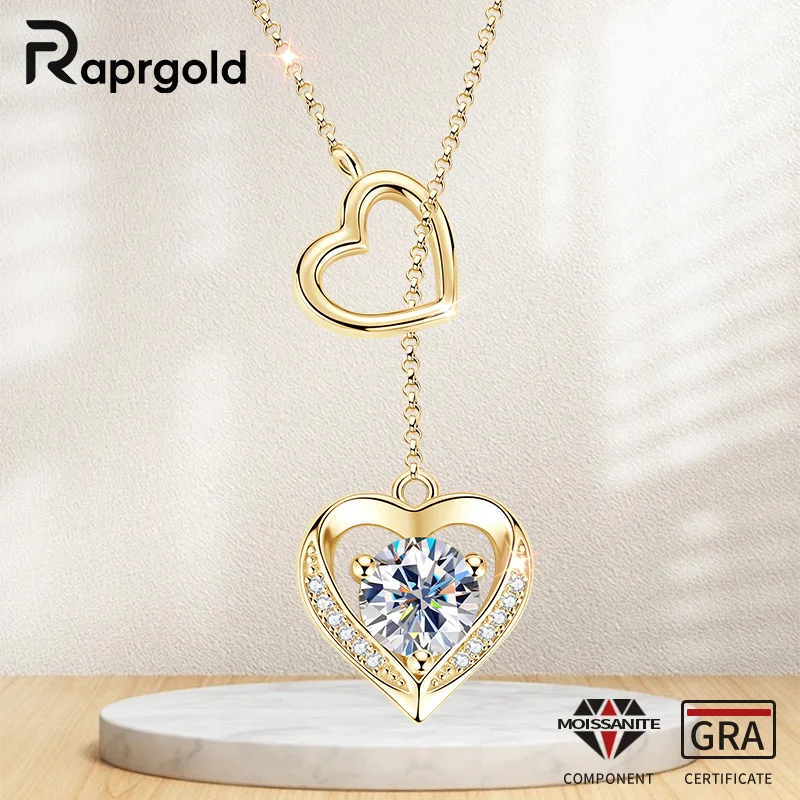 

Сертифицированный RAPRGOLD муассанит Y-образный лариат сердце бесконечный кулон ожерелье-цепочка для женщин S925 стерлингового серебра ювелирные изделия подарки