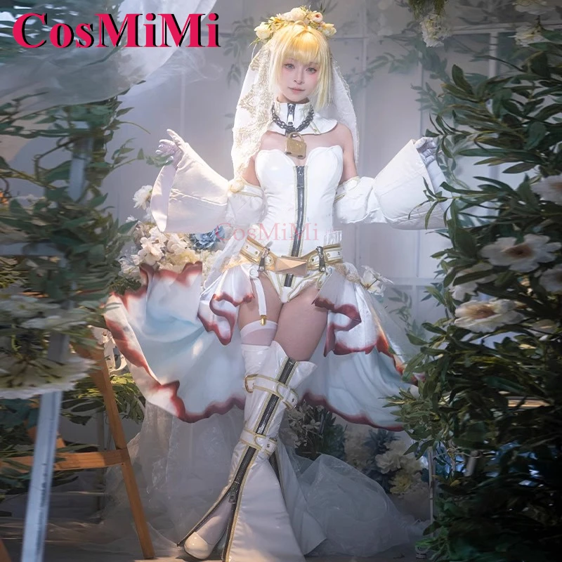 CosMiMi Game Fate/Grand Order FGO Nero Claudius Cosplay Costume Saber Bride Formal Dress Carnival Party Role Play Clothing S-XL