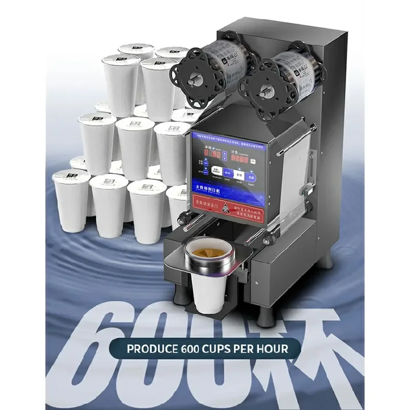2025 Fully Automatic Electric Film Sealing Machine for Paper Cups Milk Tea Coffee Yogurt Juice Boba Bubble Tea Cup Sealer