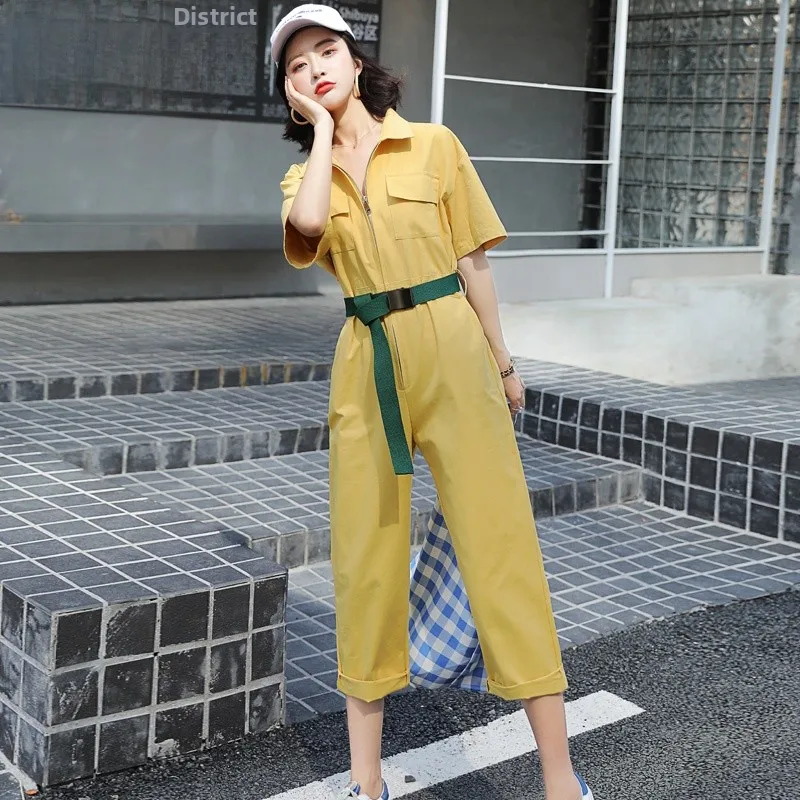 

Faionable Student Workwear Jumpsuit Women's High Waist Wide Leg Pants Casual Sli One-Piece Suit Korean Sle Polyester ...