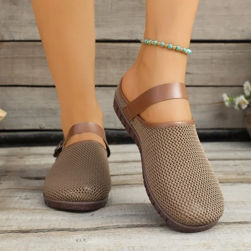 

Ladies Shoes 2025 Mesh Summer Outdoor Women's Slippers Daily Casual Rome Slippers Women Flat with Buckle Closed Toe Sandals