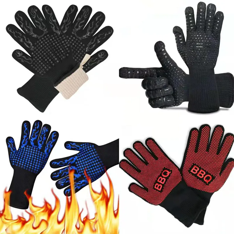 Thickened BBQ Gloves High Temperature Oven Gloves 500 800 Degrees Fire Resistant BBQ Heat Insulated Microwave Gloves