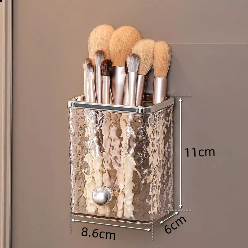 1 PC Multifunctional Storage Tube, Transparent Water Ripple Pattern, Punch-Free Wall-Mounted Makeup Brush Storage Tube